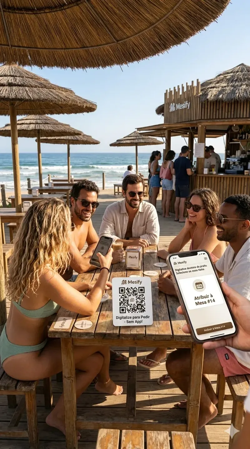 Customers ordering via QR code at a café terrace