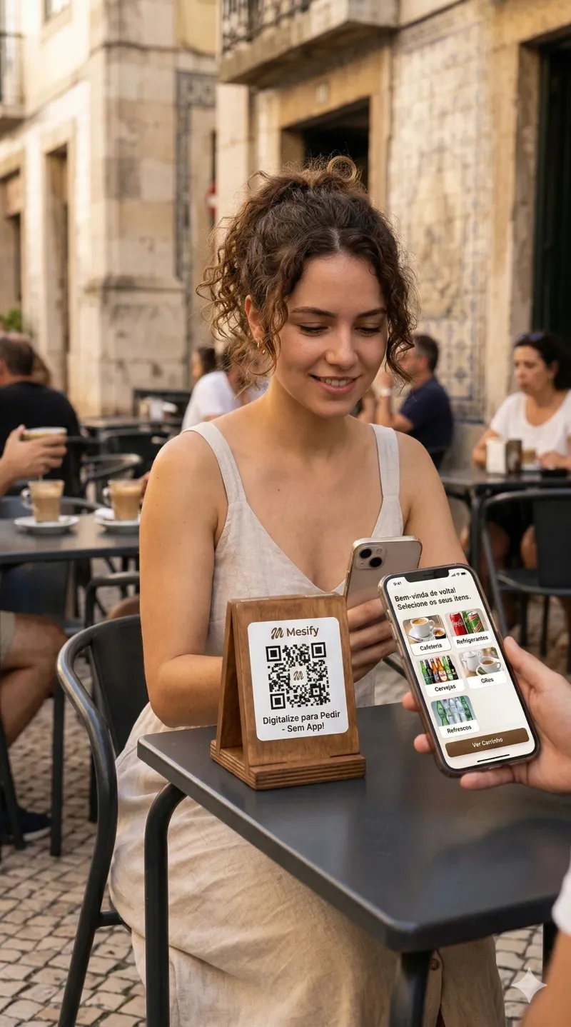 Customer browsing the menu on their phone at a café