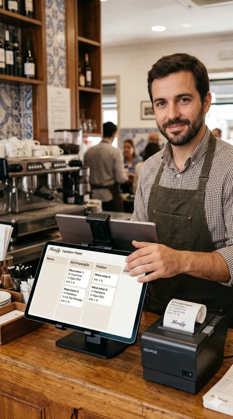 Staff member managing orders on the Mesify panel